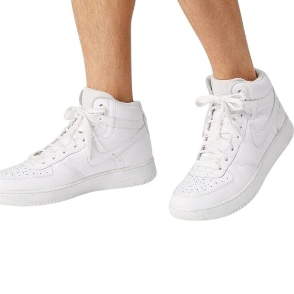 Nike Court Vision Mid Men's 7.5 Triple White Leather‎ Sneakers CD5466-100 Retro